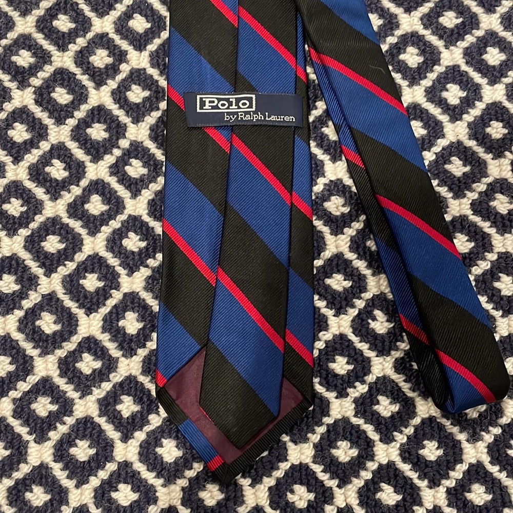 Vintage Polo Ralph Lauren Mens Silk Tie Blue Black Red - Picture 2 of 3
